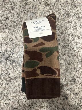 American Eagle Outfitters Men’s Camo Camp Socks - Brown, Green - 3 Pack